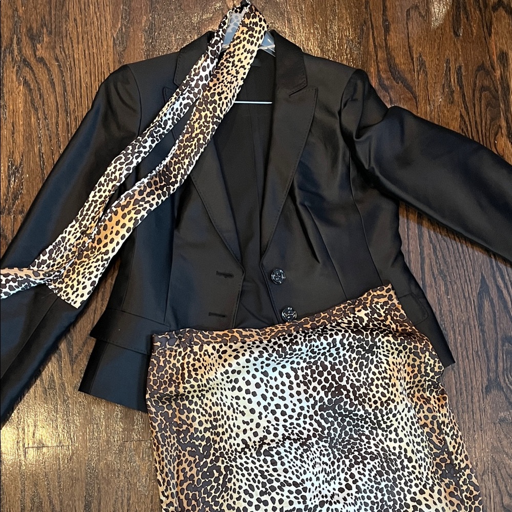 Anne Klein Black Suit with Leopard Accent